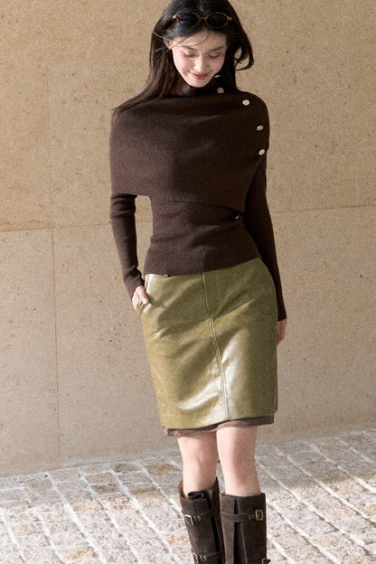 Autumn Thoughts Cape Knit Top and Base Layer Set