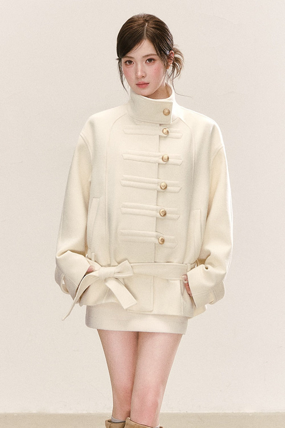 Loose Stand Collar Woolen Jacket