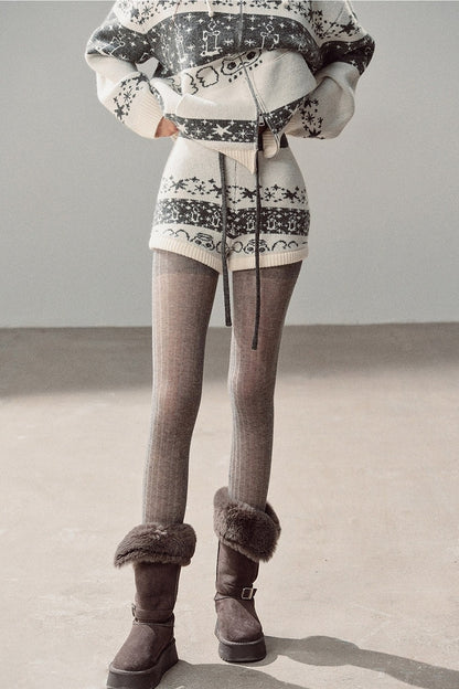 Fair Isle Jacquard Knit Jacket and Shorts Set-Up