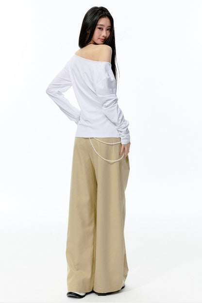 Detachable Pearl Chain Wide-Leg Pants