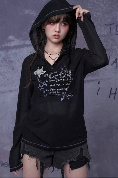Street Graffiti Mesh Hooded Top