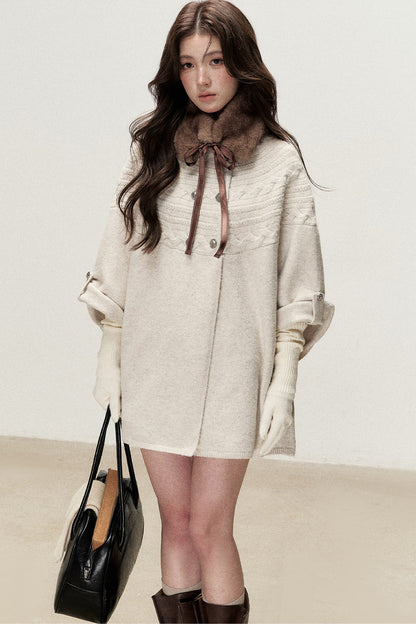 Retro Bow Fur Collar Cardigan