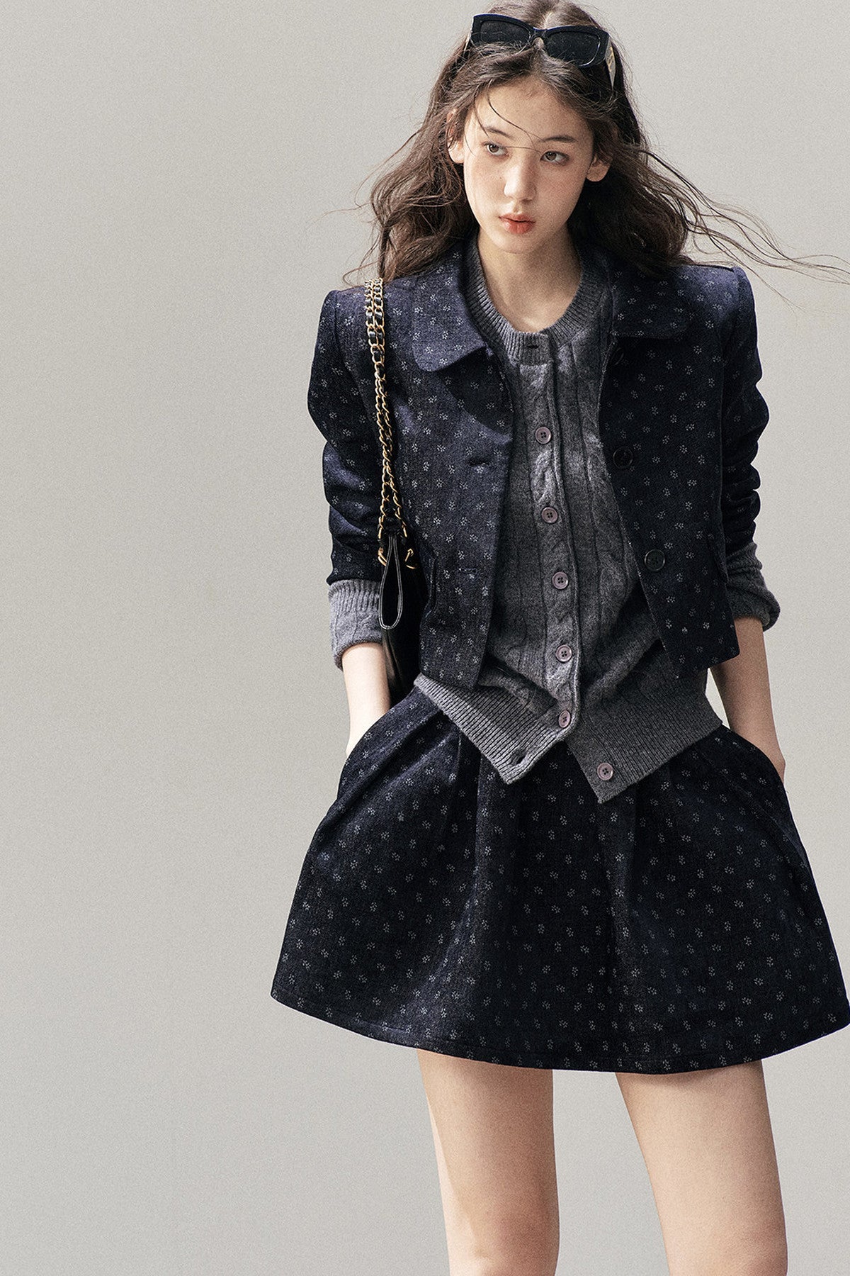Chenille Floral Jacket, Skirt and Top Set-Up