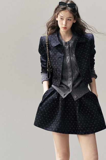 Chenille Floral Jacket, Skirt and Top Set-Up