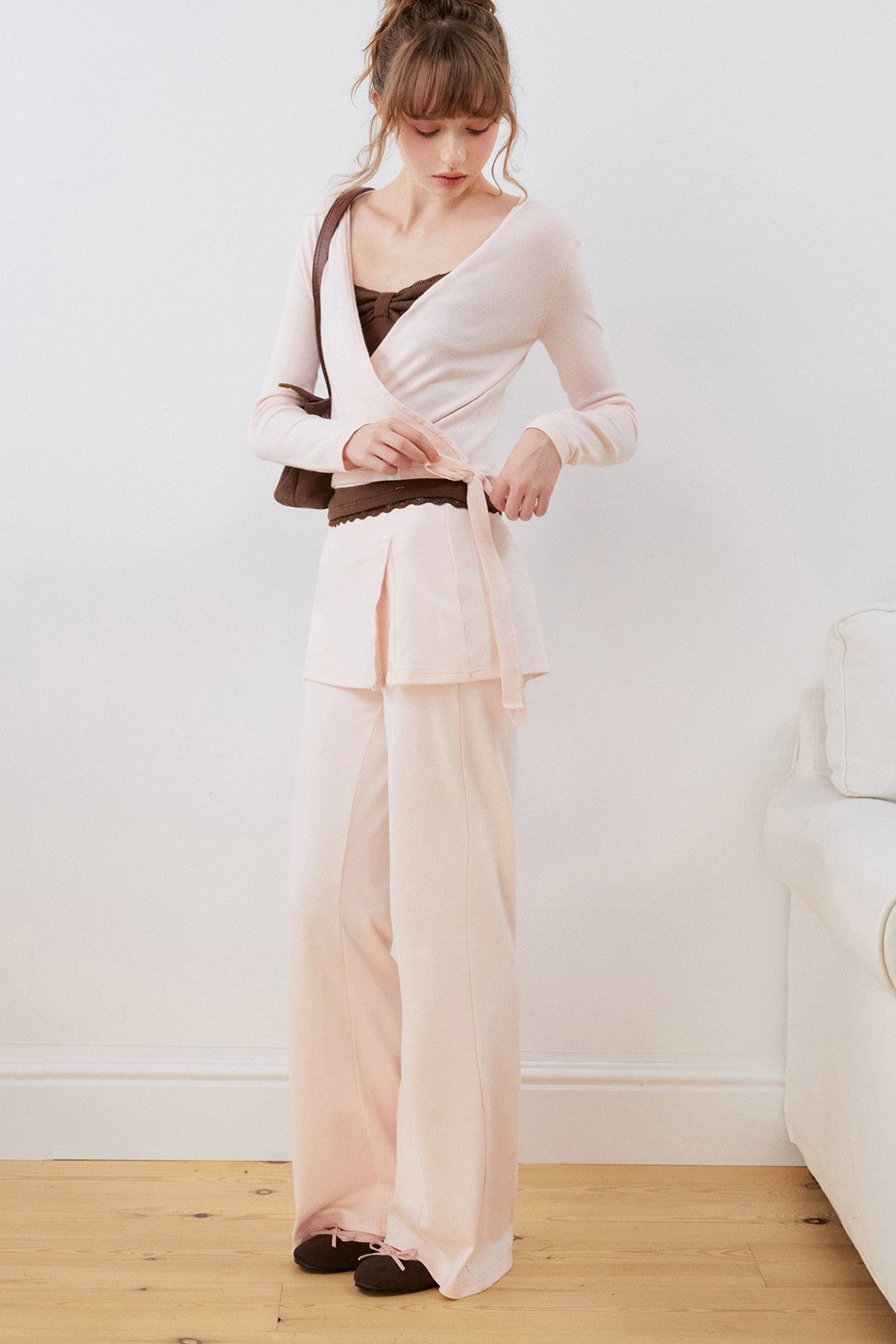 V-Neck Wrap Knit Top Set-Up