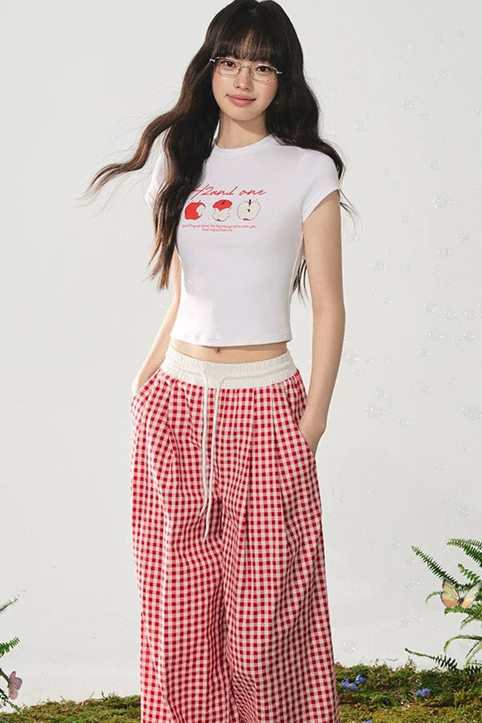 Camiseta de estilo americano con estampado de manzana