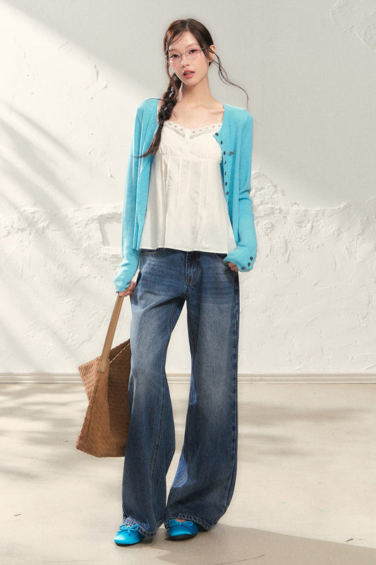 White Lace Camisole With Cardigan And Pants Set-Up
