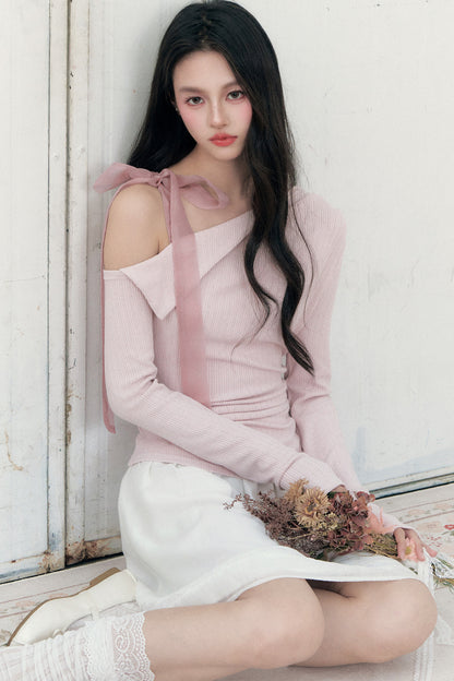 Off-Shoulder Lapel Long Sleeve Top
