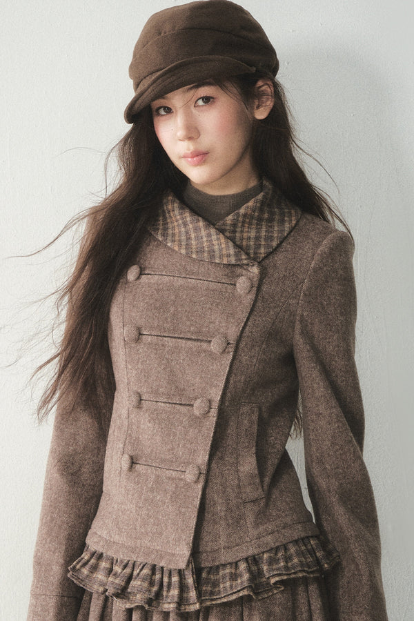 Preppy Double-Breasted Jacket and Skirt Set-Up