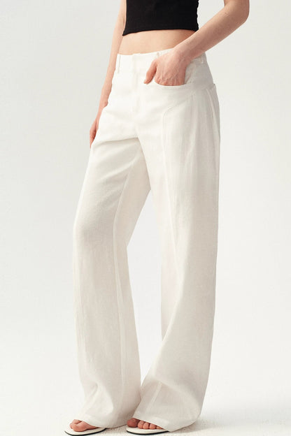 Draped Wide Leg Linen Pants