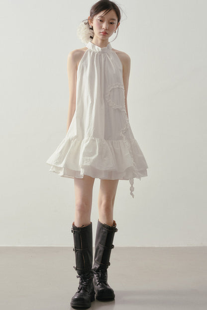 Heart Ruffle Sleeveless Halter Dress