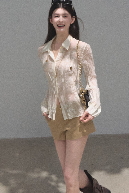Langärmlige Bluse mit floralem Burnout-Muster