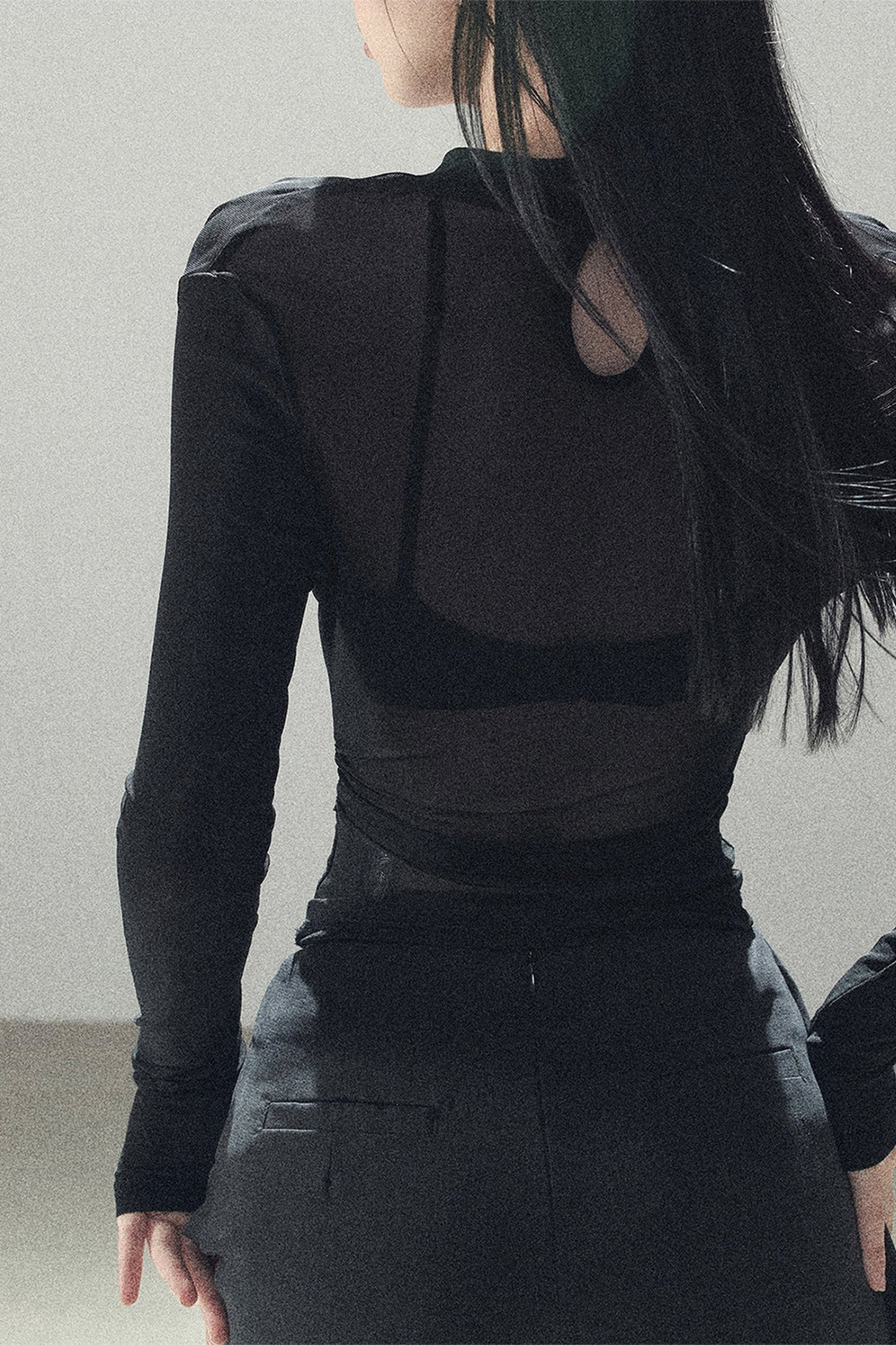 Slightly Sheer Long-Sleeve Top Set-Up