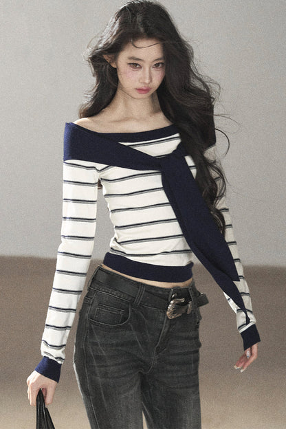 Striped Knit Layered-Look Top