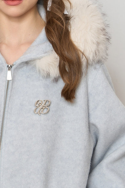 Hooded Fur Collar Woolen Jacket