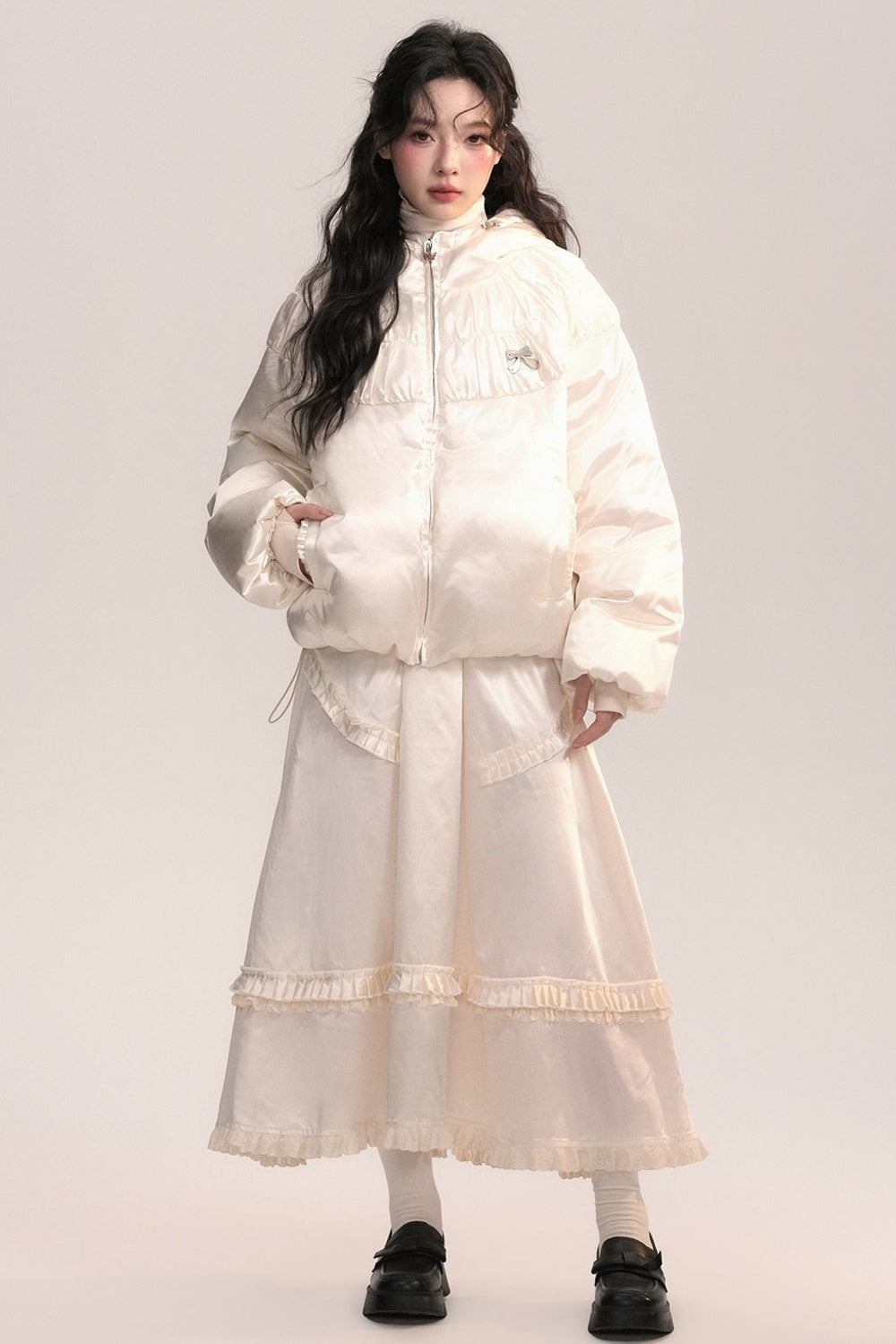 Silk Texture Pleated Puffer Jacket