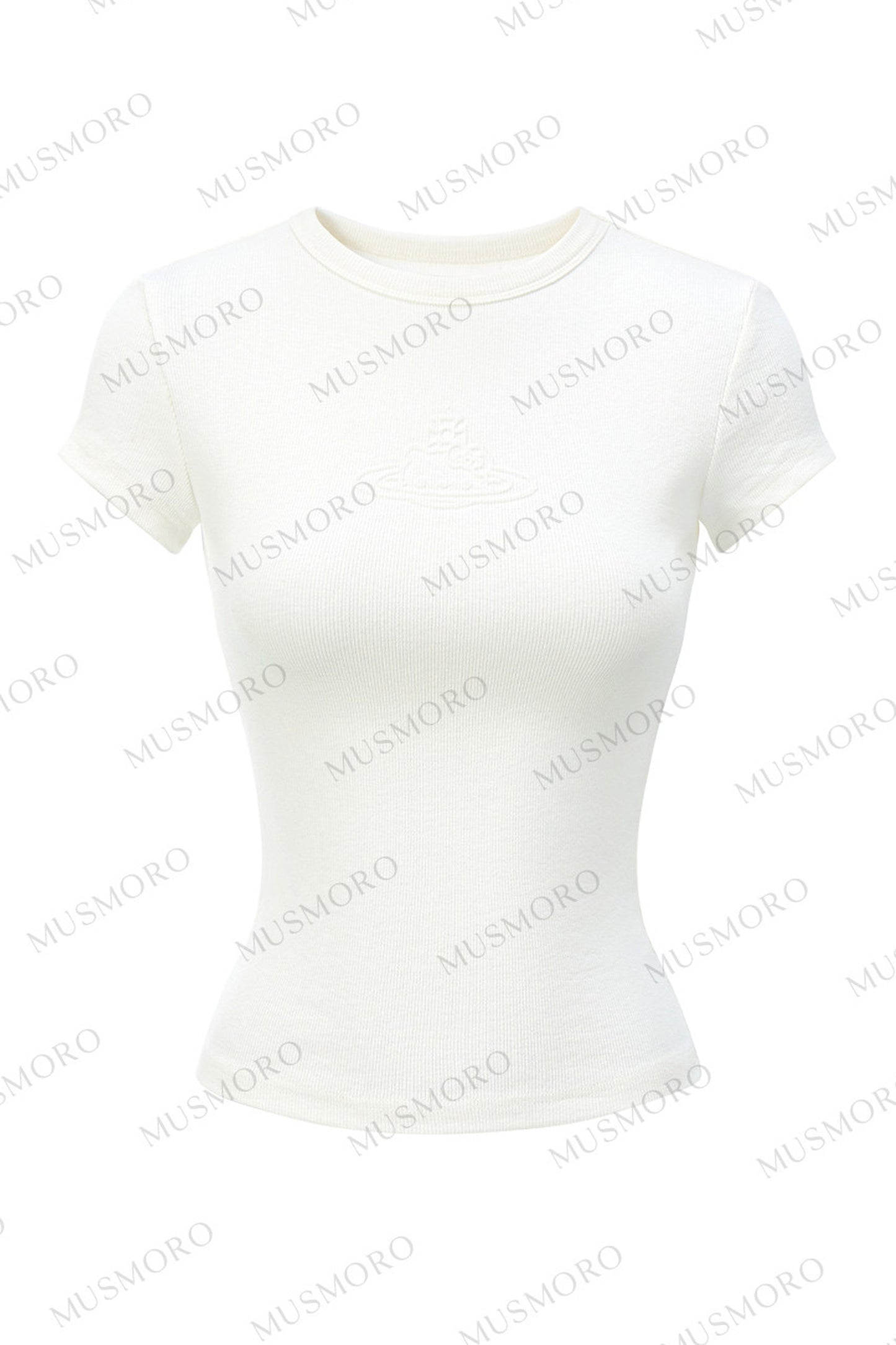 Embossed Cat Irregular Hem Bamboo Cotton T-Shirt