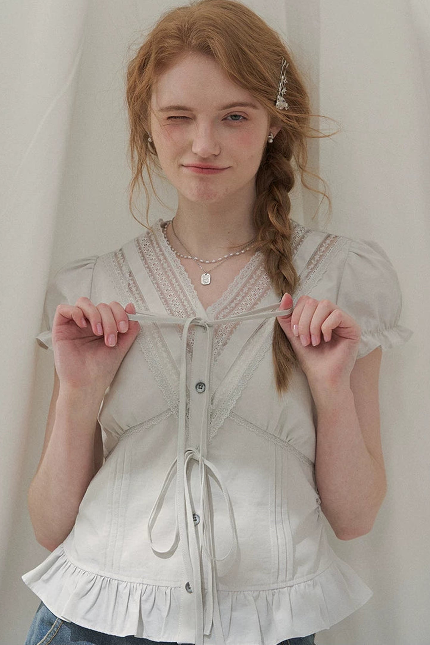 Summer Lace V-Neck Blouse