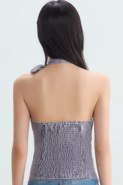 Plaid Bow Tie Halter Top