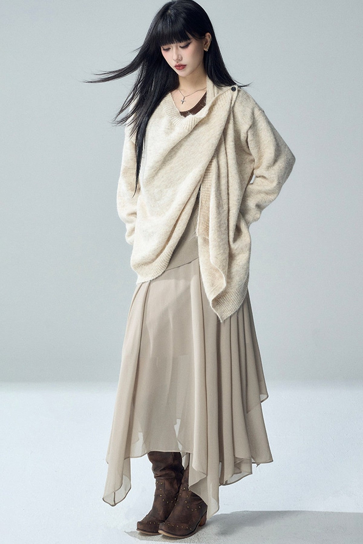 Khaki Irregular Tulle Skirt