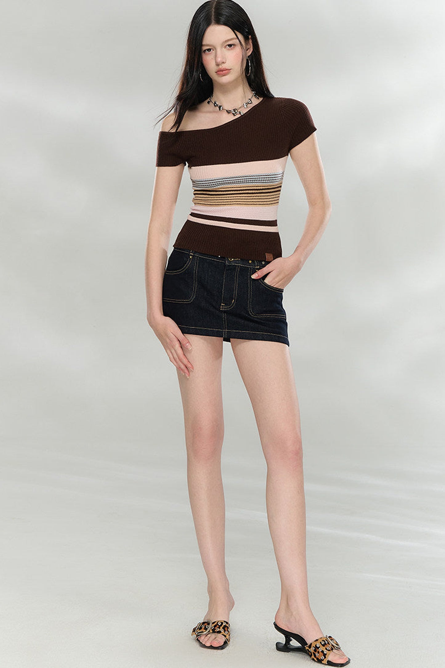 Asymmetrical Striped Knit Top