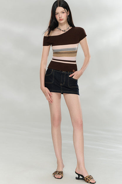 Asymmetrical Striped Knit Top