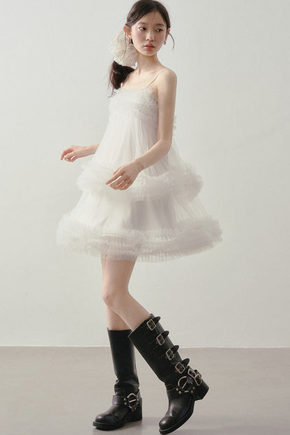 Layered Ruffle Mesh Suspender Dress