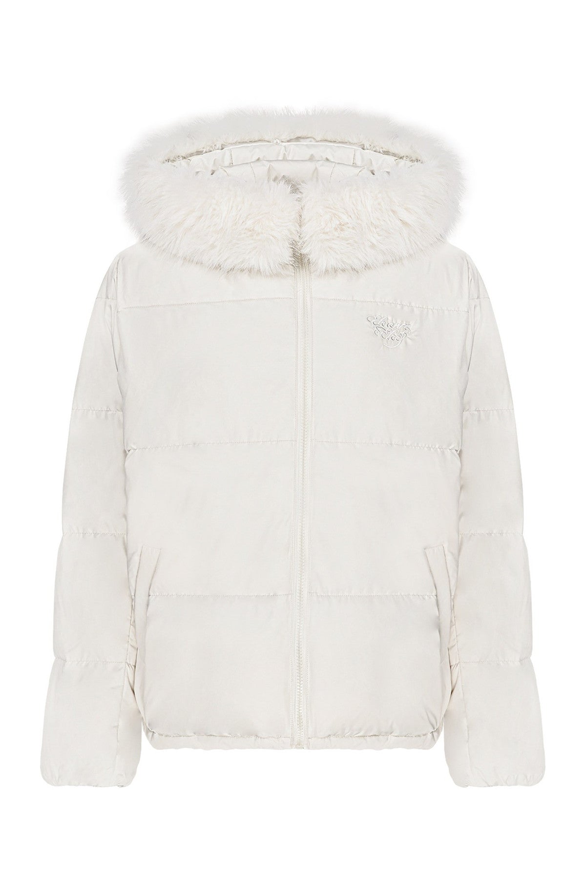 Blue Hooded Down Jacket and White Trousers Set-Up