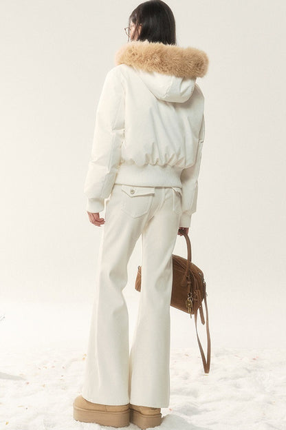 Hooded Fur Collar Down Jacket and Pants Set-Up