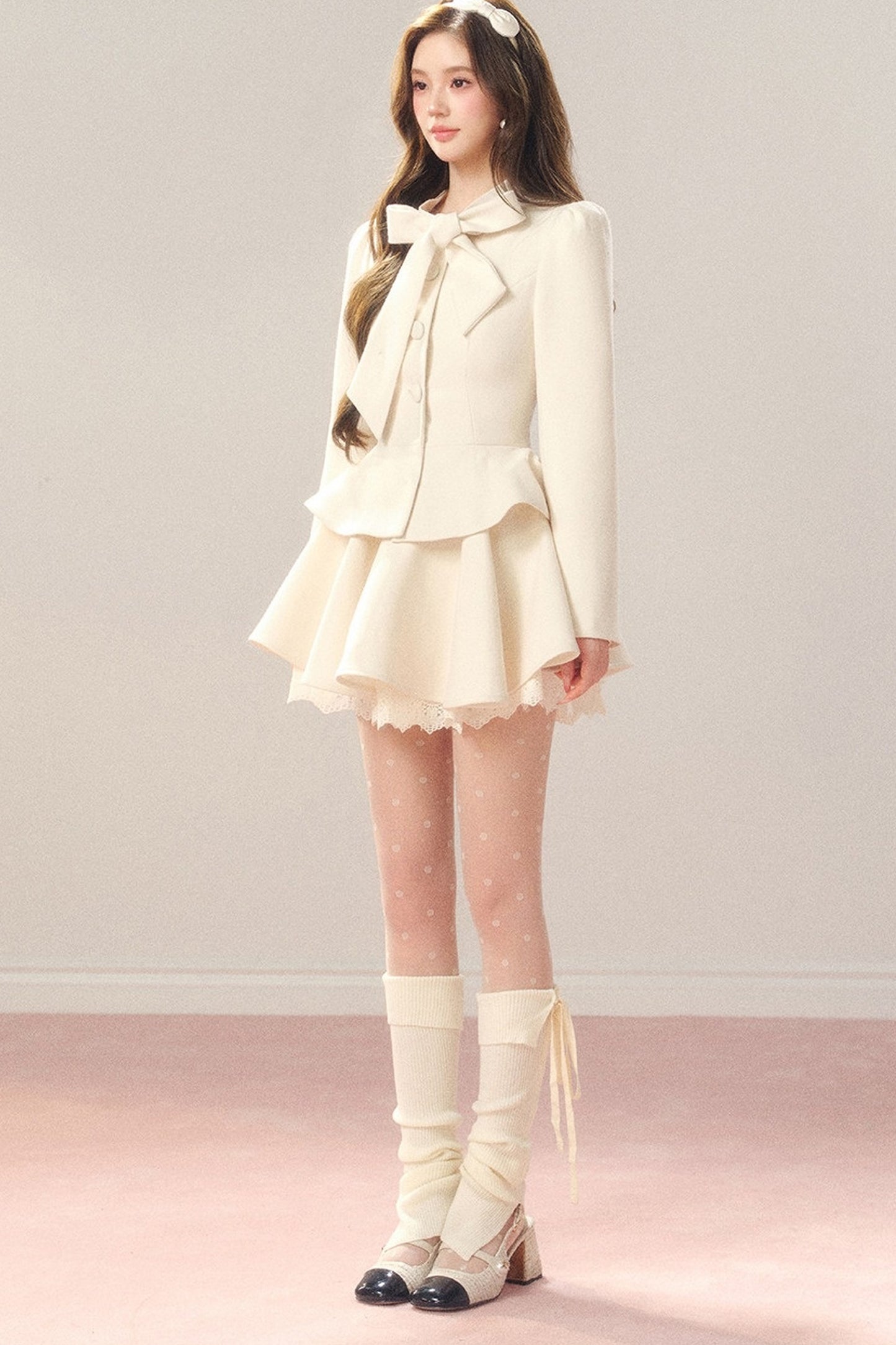 French Hepburn Style Imitation Wool Top and Skirt Set-Up