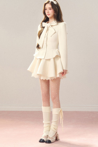 French Hepburn Style Imitation Wool Top and Skirt Set-Up