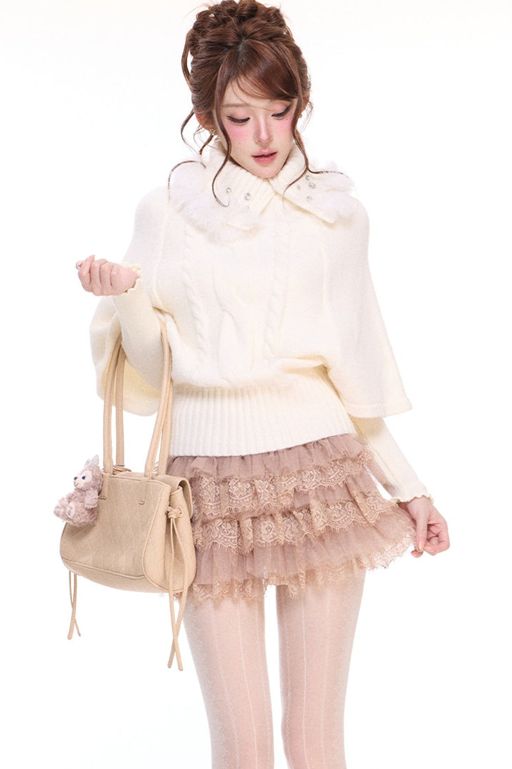 Lace Collar With Mesh Lace Half Skirt Set-Up