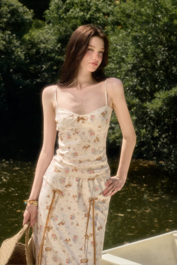 Deer Print U-Neck Three-Piece Set-Up