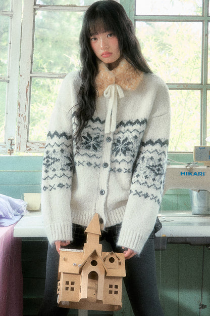 Veste cardigan en tricot jacquard Fair Isle à flocons de neige