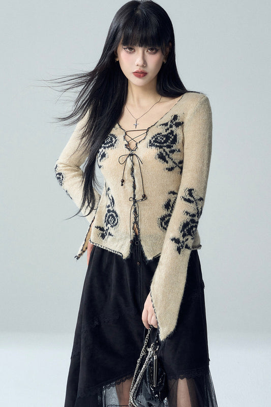 Rose Jacquard Knit Sweater