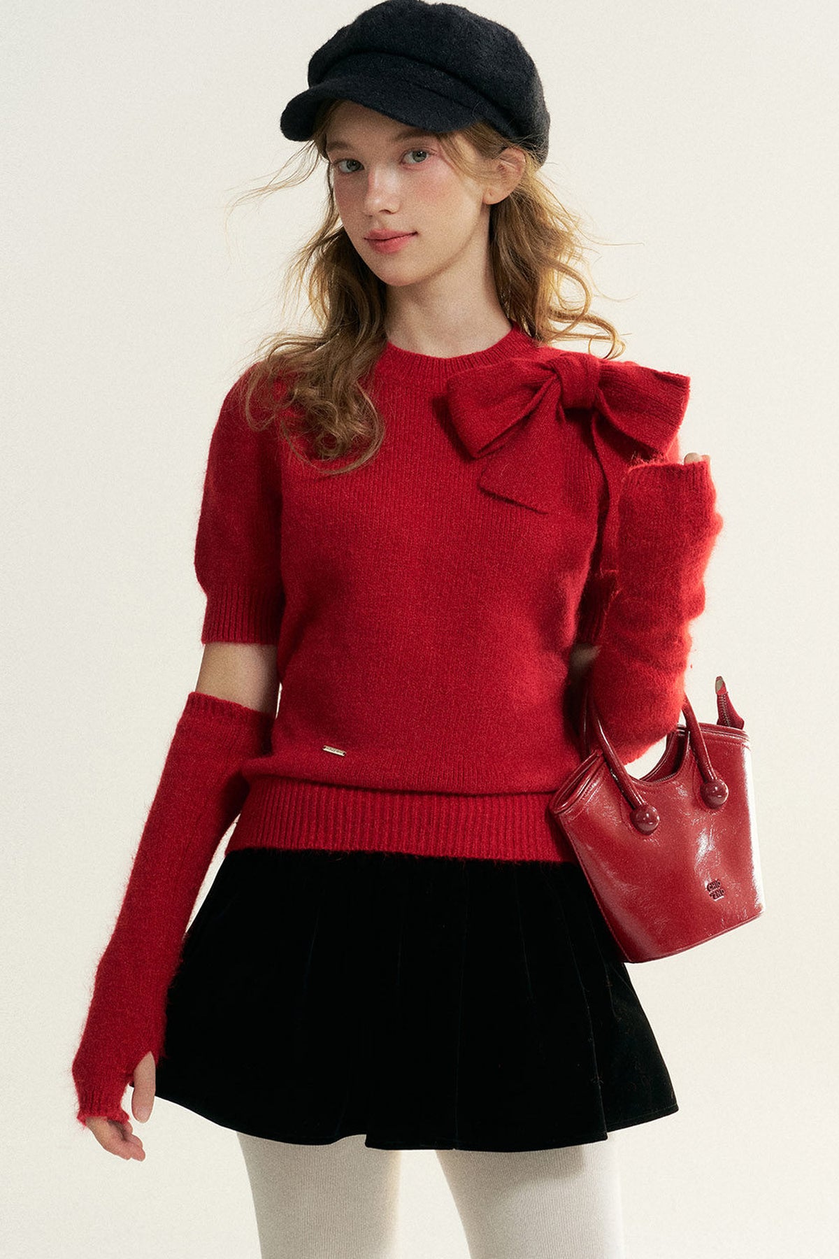 Bowknot Puff Sleeve Knitted Sweater