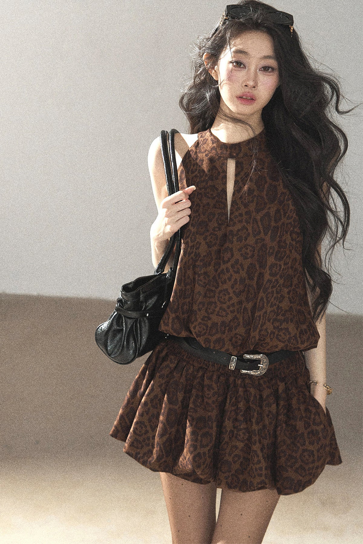 Leopard Print Dress and Leggings Set