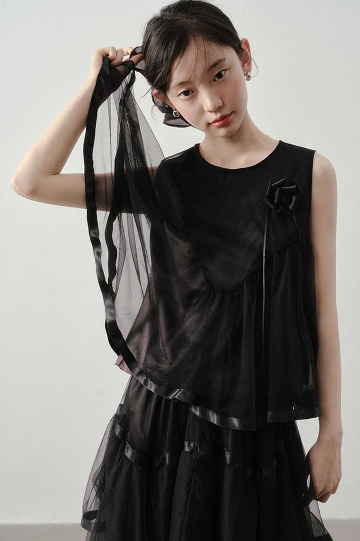 Black Mesh Layered-Look Two-Piece Set