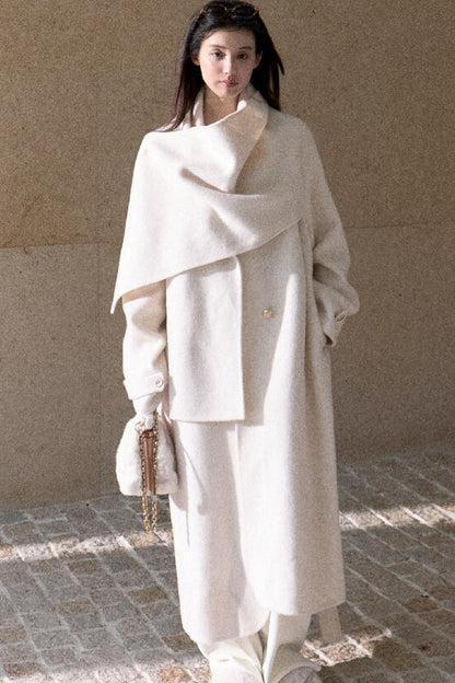 Double-Sided Wool Scarf Collar Coat