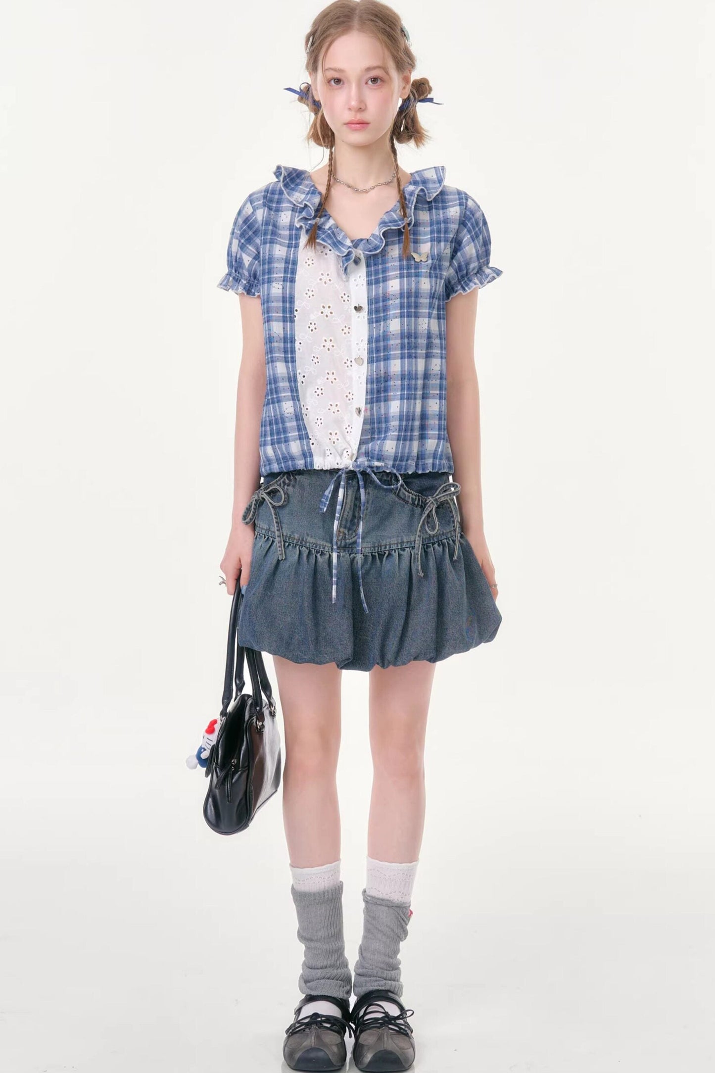 Blue Plaid Patchwork Shirt