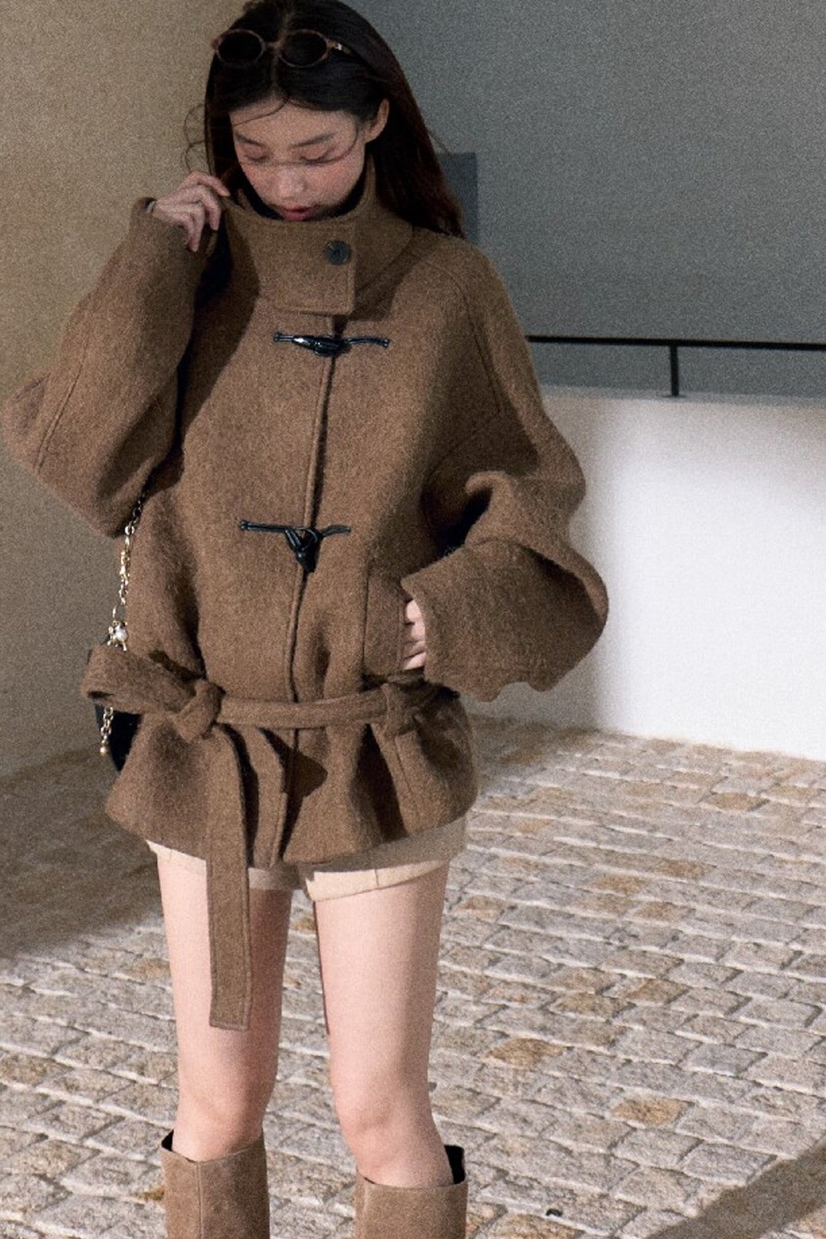 Horn Button Wool Blend Tie Coat