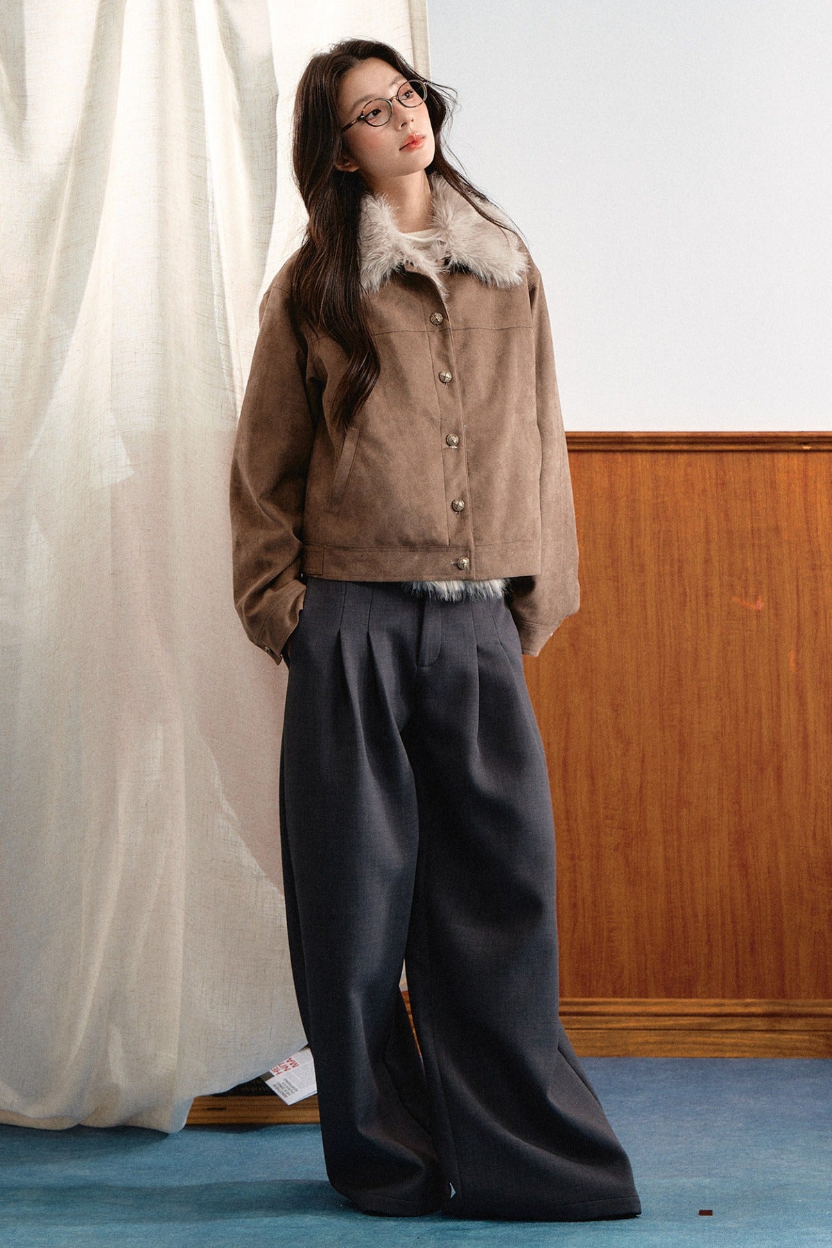 Khaki Brown Short Fur Coat