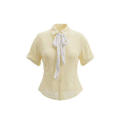 Kurzärmliges Cardigan-Hemd aus Lyocell und Leinen