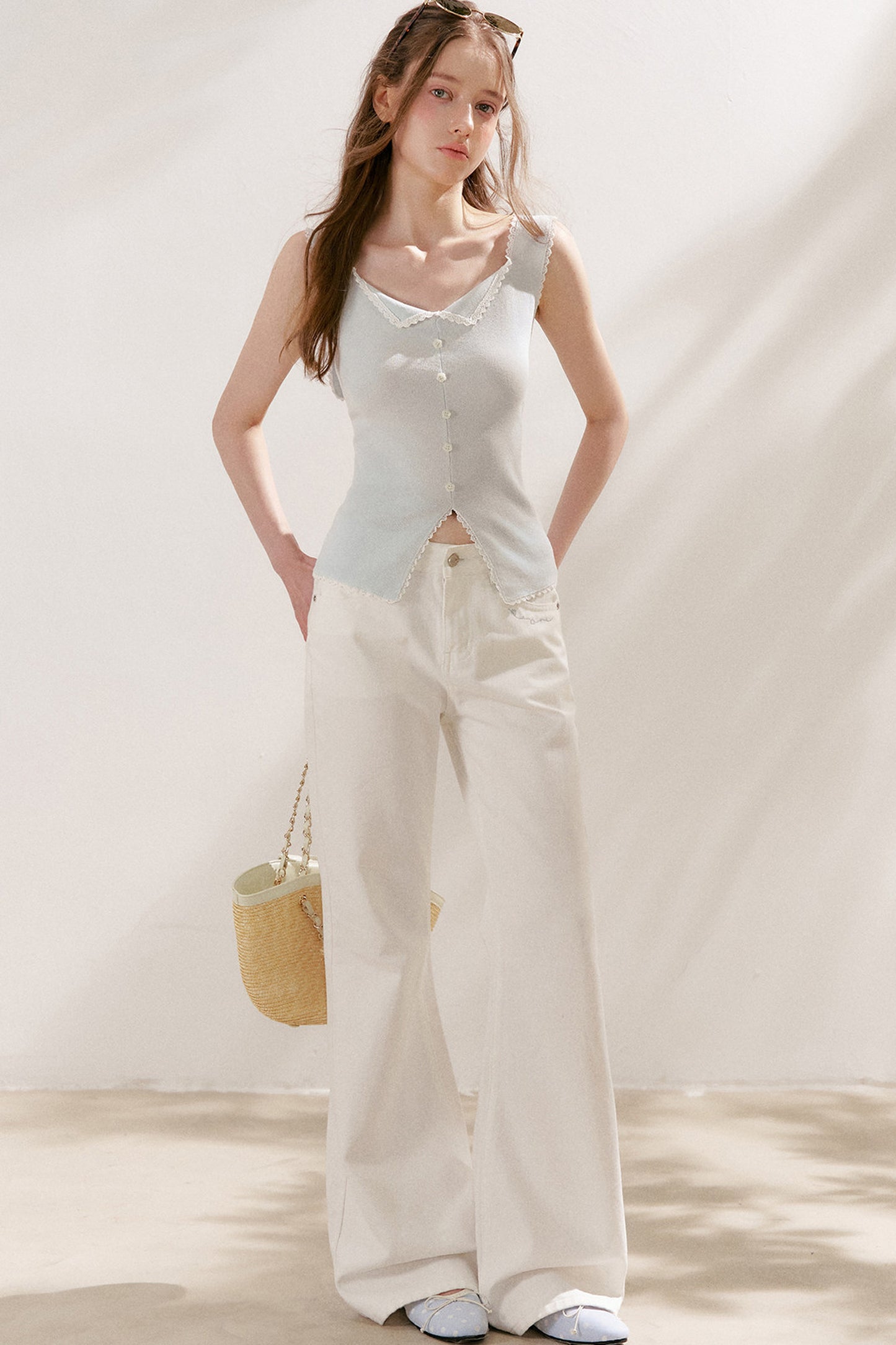 Lyocell Lace Trim Knit Vest