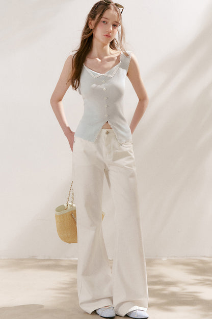 Lyocell Lace Trim Knit Vest