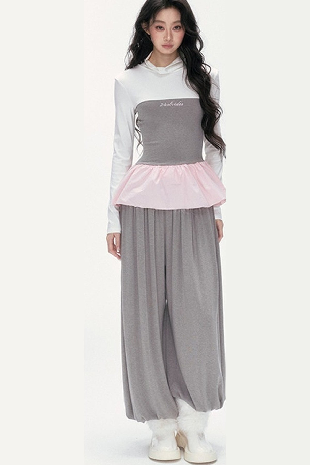 Tencel Wool Layered-Look Top and Lantern Pants Set-Up