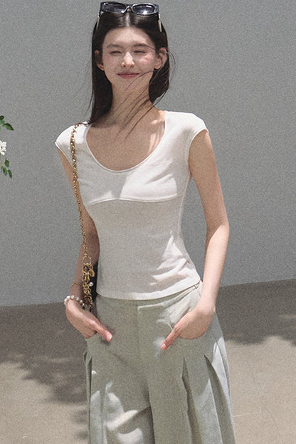 리오셀 자수 반소매 상의
