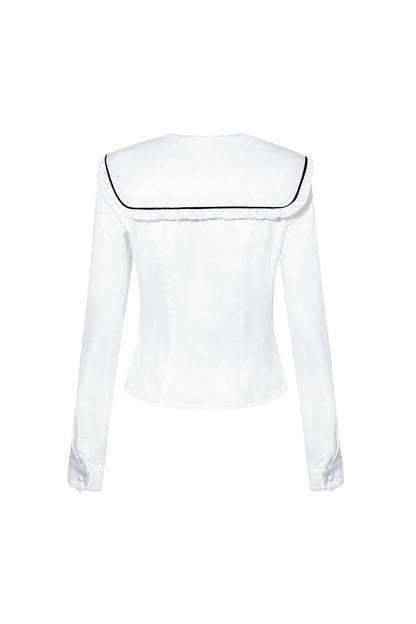 White Bow Collar Blouse