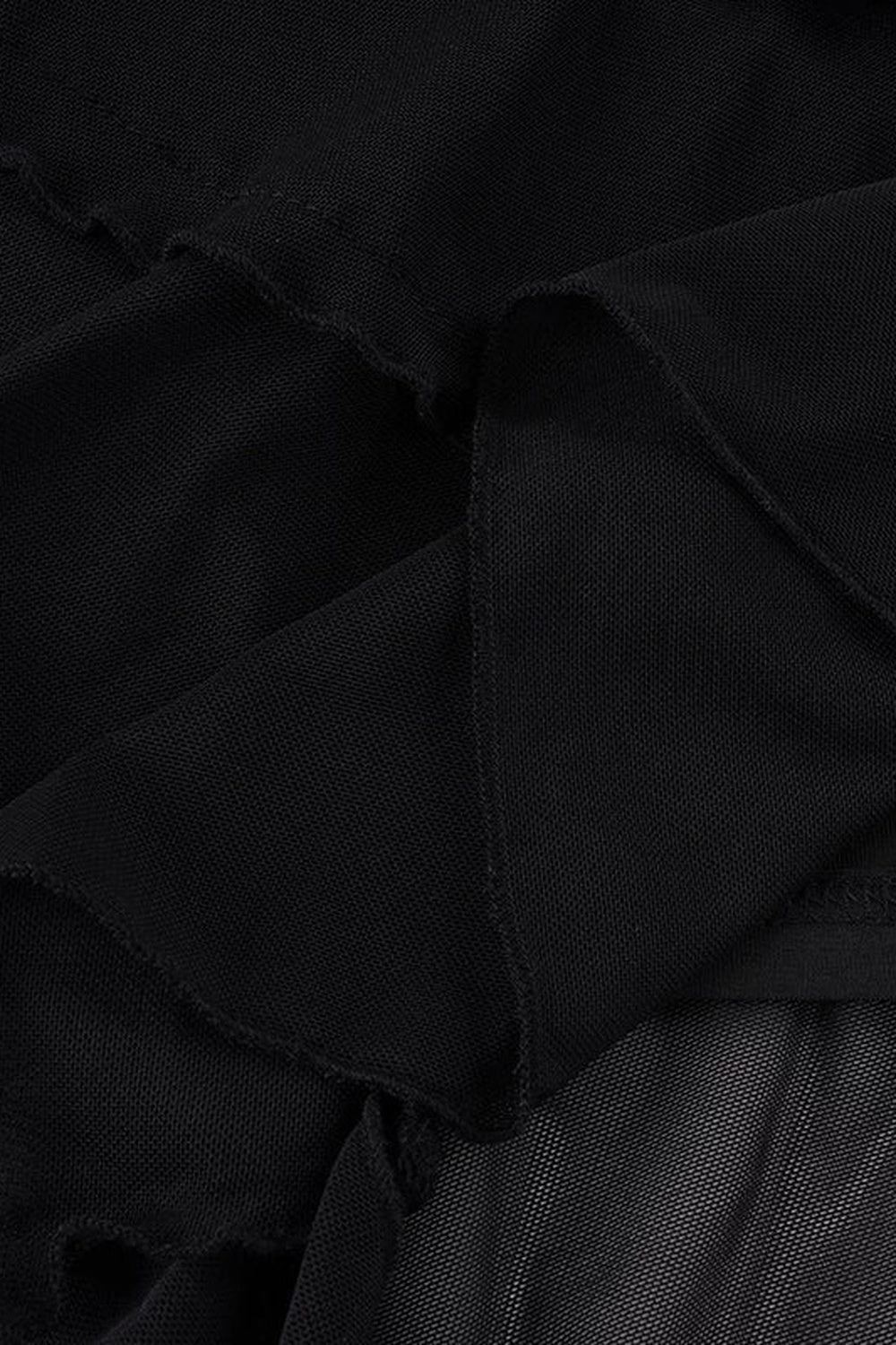 Black Metal Ring Tie Irregular Layered Tulle Skirt