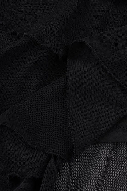 Black Metal Ring Tie Irregular Layered Tulle Skirt